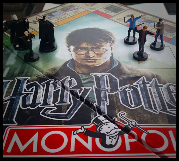Jerry's Harry Potter Monopoly board and figurines close up