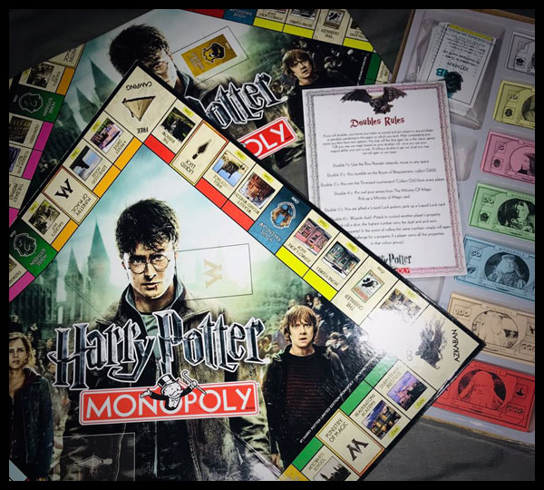 Michelle's Harry Potter Monopoly game board laid out