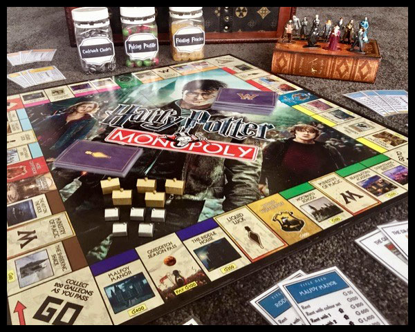 Sarah's Harry Potter Monopoly Game full set laid out close up